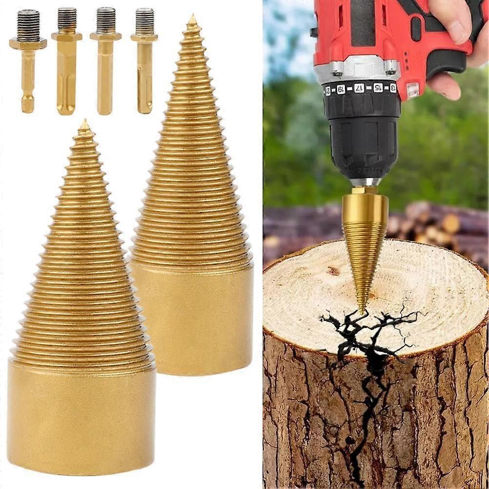 Firewood Drill Bit Set with 4 Handles,Detachable Fire Wood Splitter Drill Bit Tool,42mm/32mm Cones