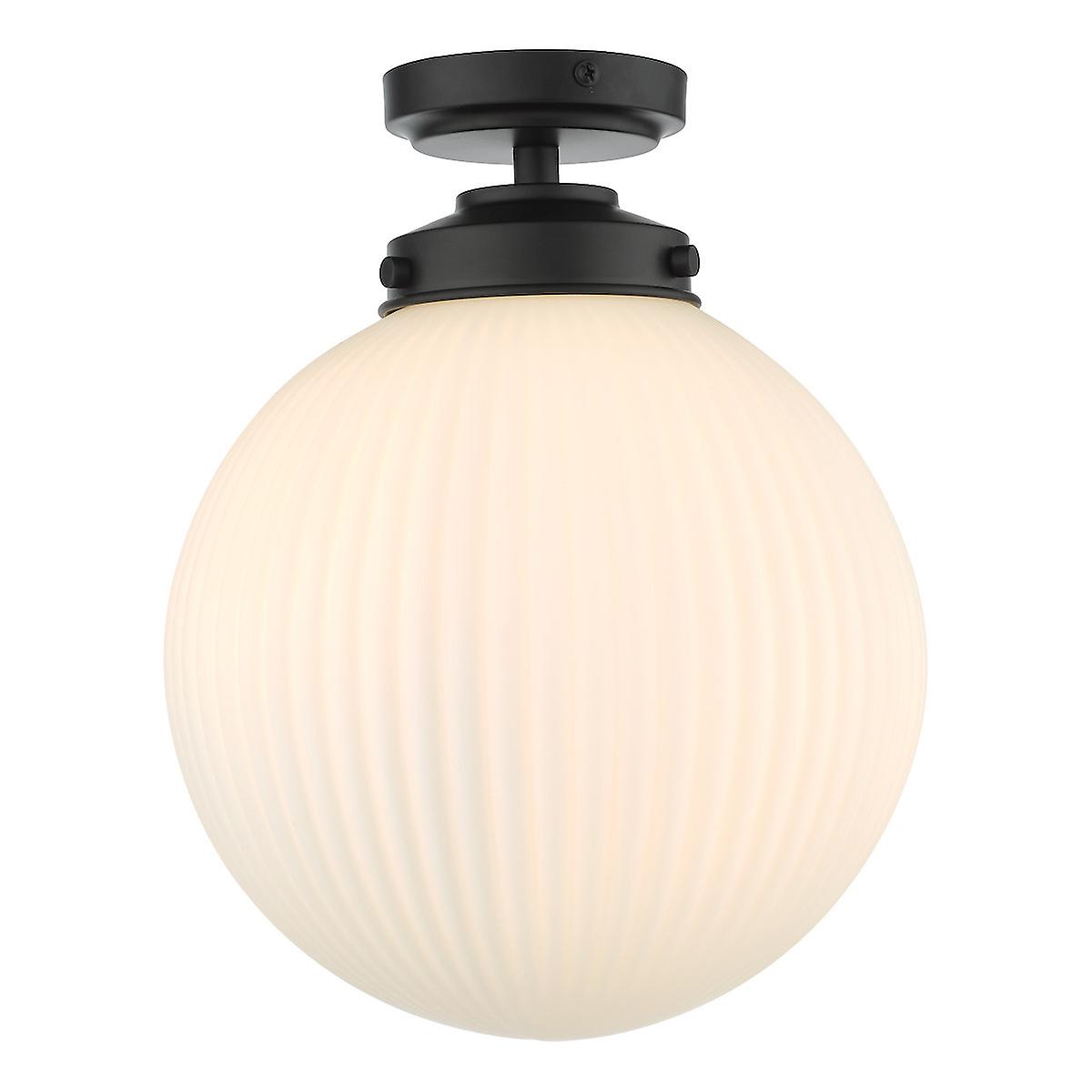 Alrik Globe Flush Light Matt Black Opal Glass IP44