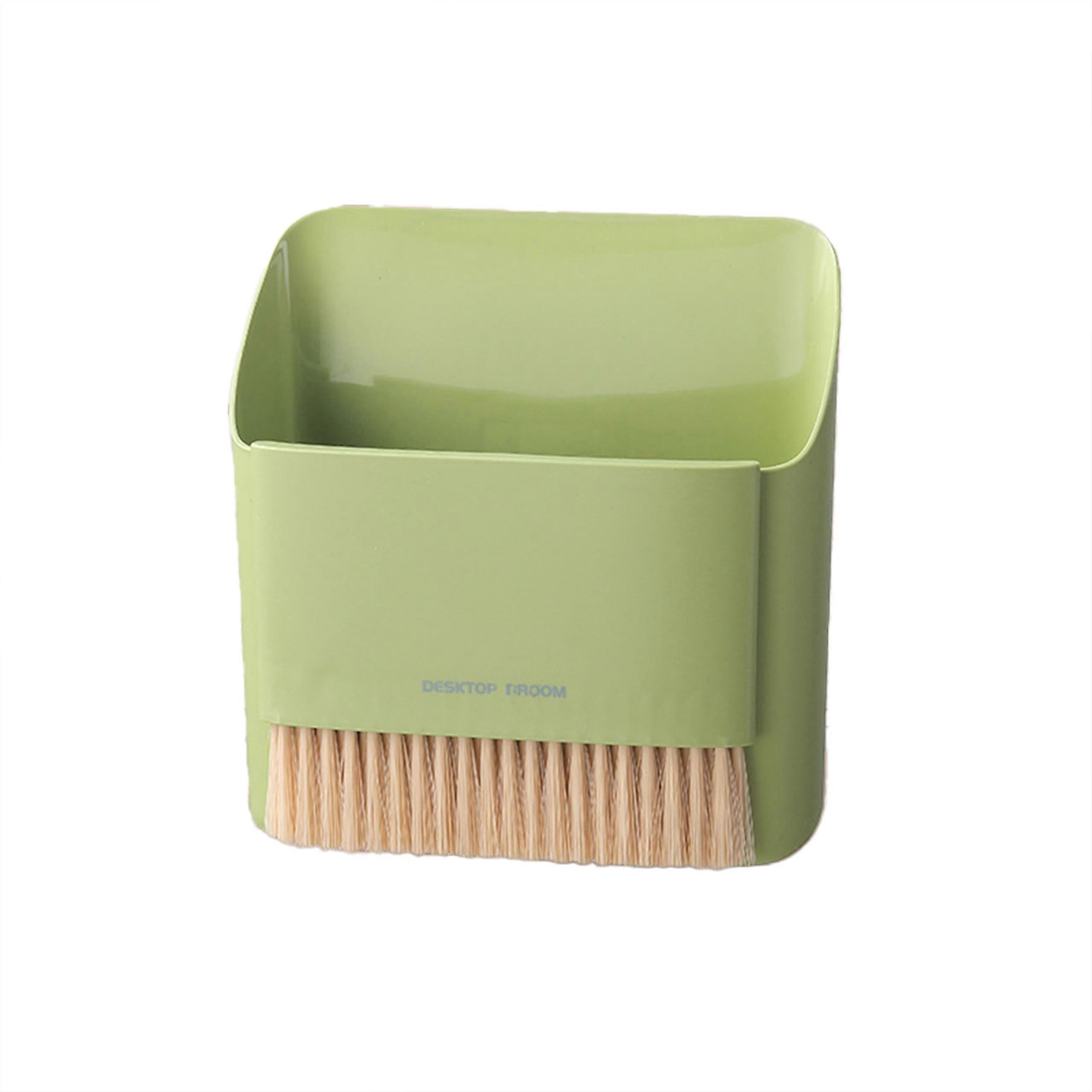Small Broom and Dustpan Set Green, Mini Hand Whisk Broom Brush with Hanging Trash Can for Easy Cleaning