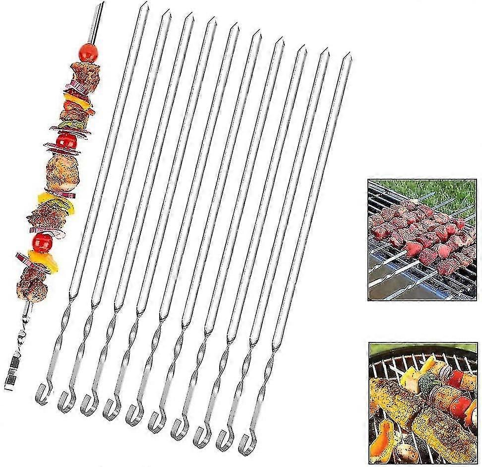 Grill Kabob Skewers, 10 Pcs 16 Inch Barbecue Skewers, Flat Metal Bbq Kebab Skewers For Veggies, Shrimp, Chicken And Pork