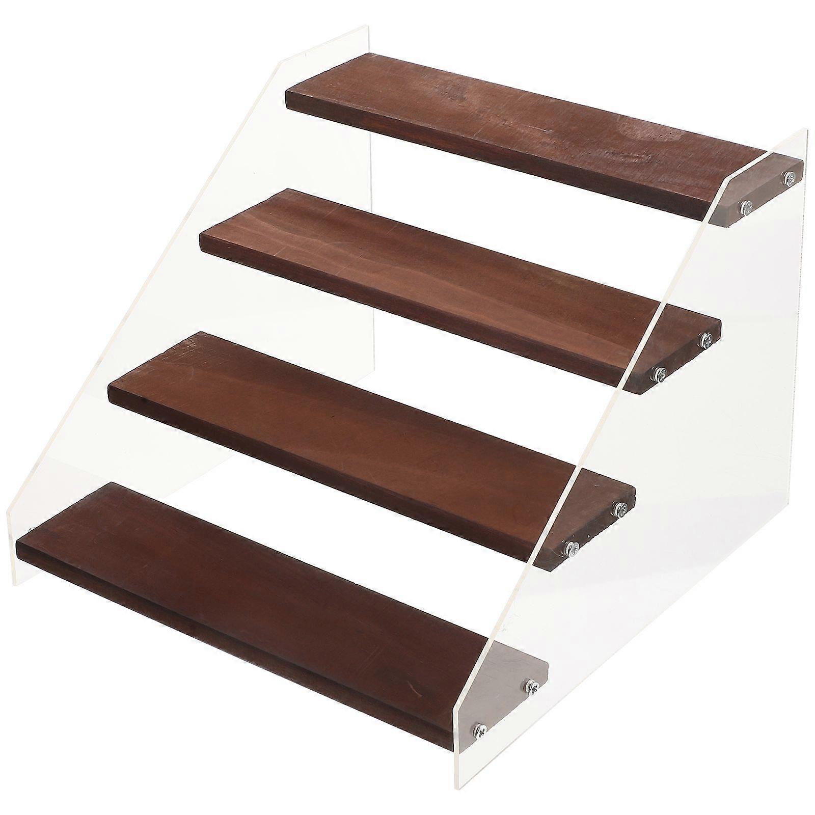 1 Set Acrylic Wood Display Stand 4 Tier Display Shelf Riser Organizer for Figures Models