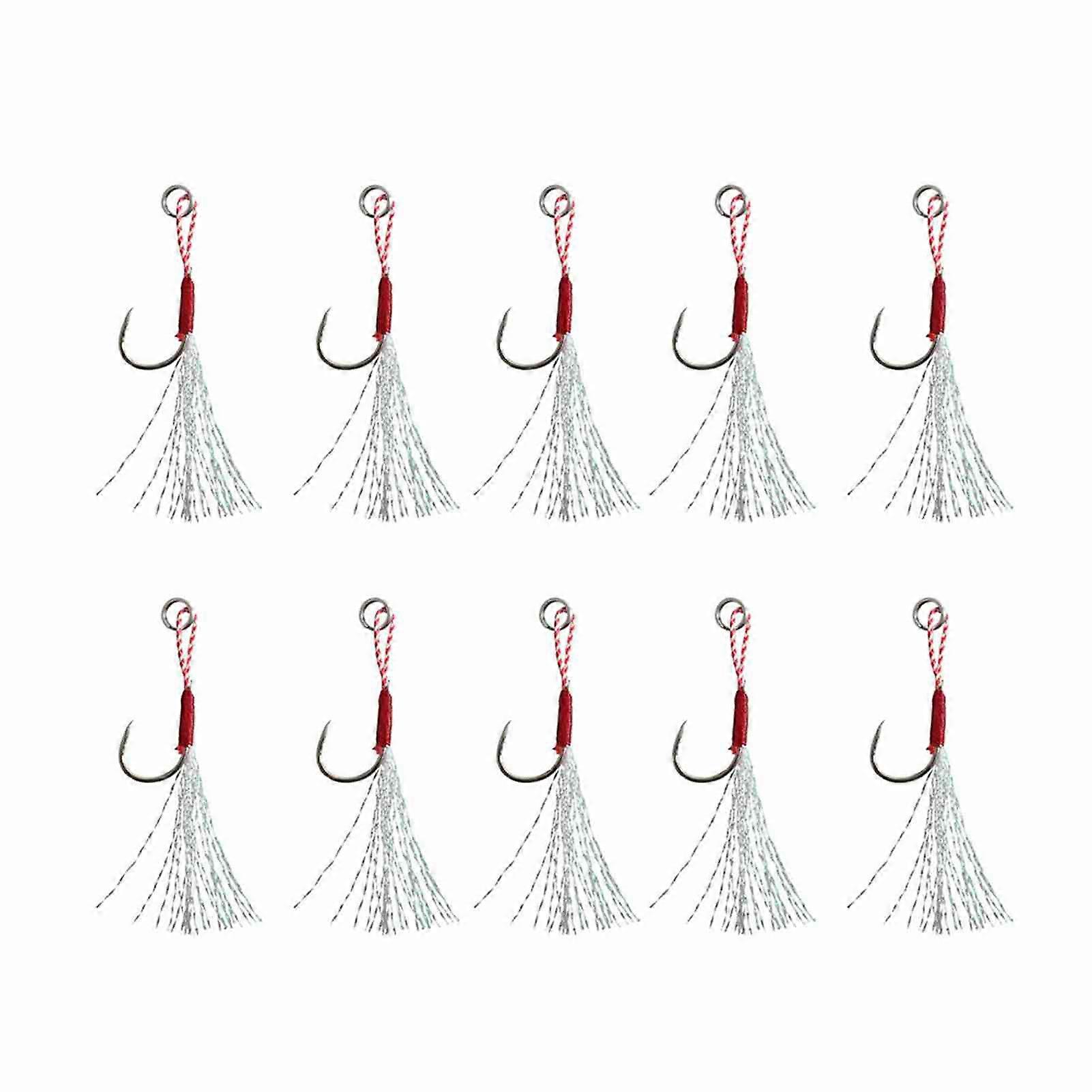 Slow Jigging Fishing Cast Jigs Assist Hook Barbed Single Jig Hooks Thread Feather High Carbon Steel 10pcs/Lot