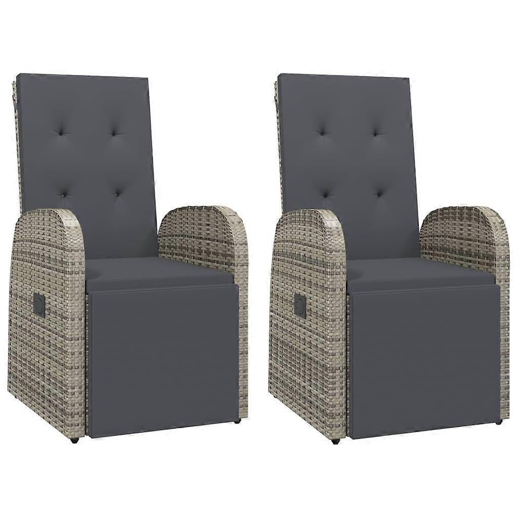 Reclining Garden Chairs With Cushions 2 Pcs Grey Poly Rattan Patio Chairs