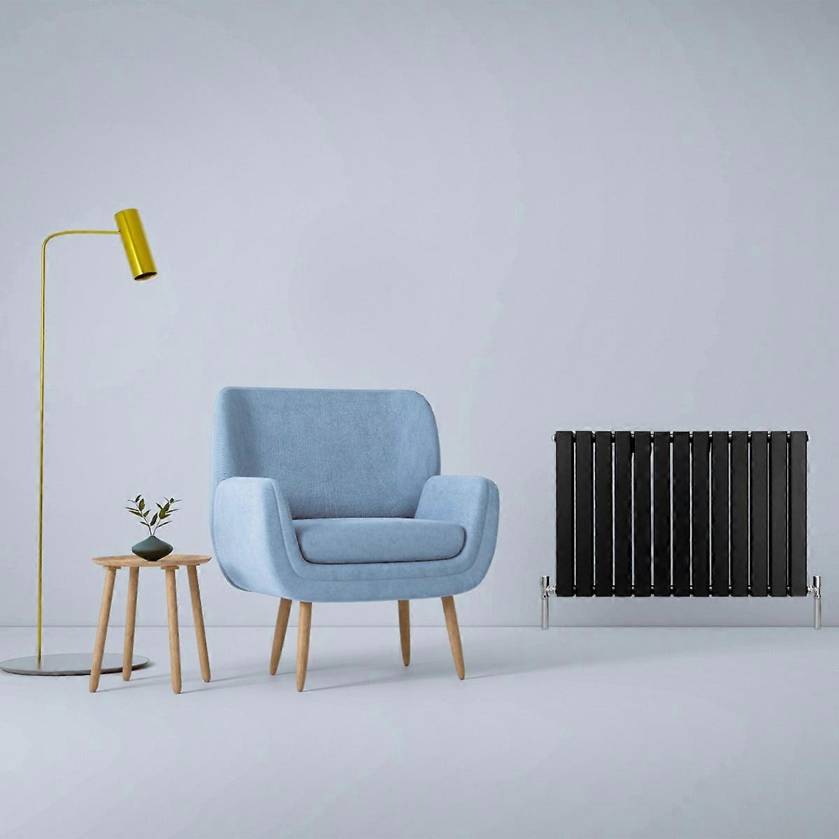 Designer Radiators 60 x 91cm Flat Panel Modern Central Heating Matt Black Horizontal Column Double