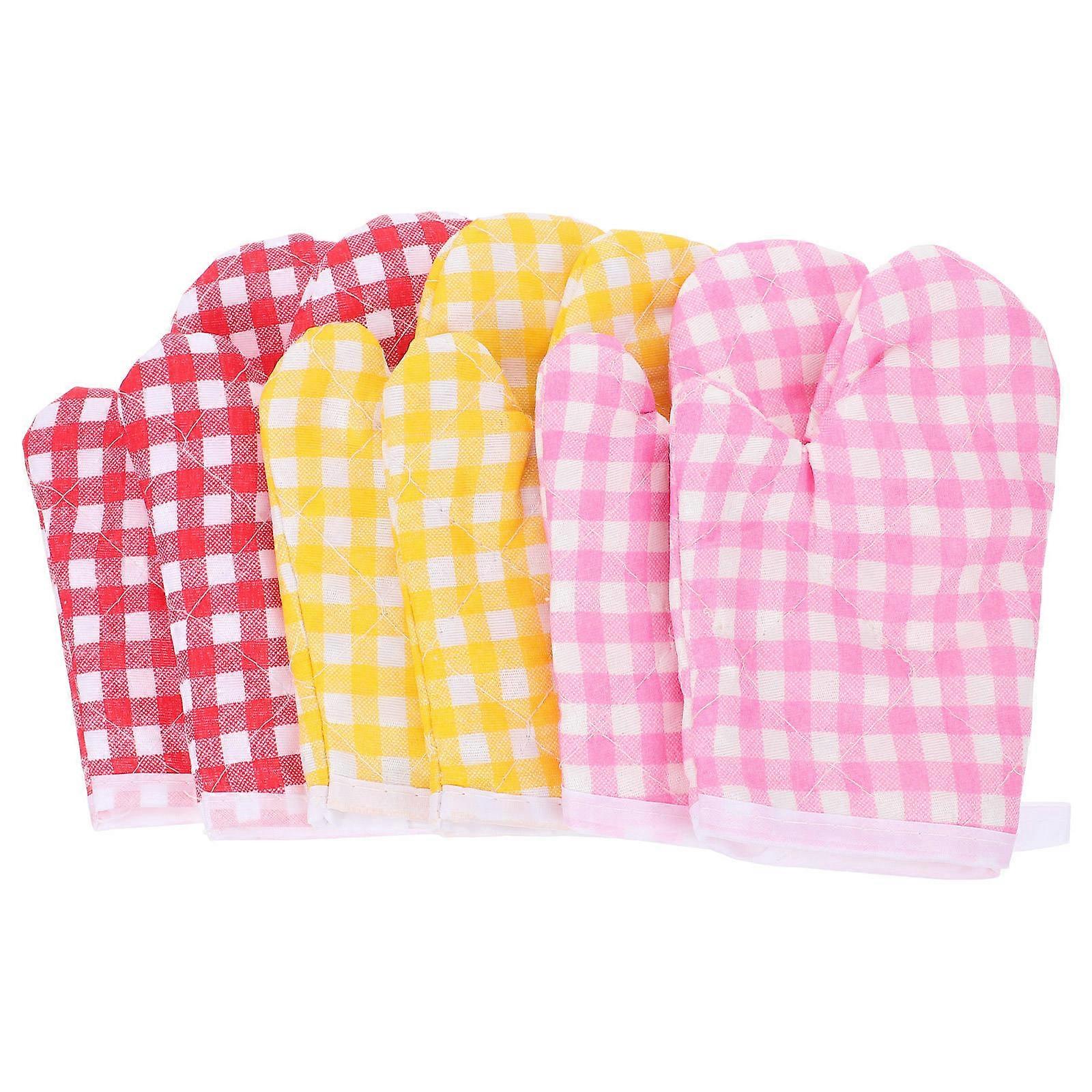 Oven Mitts Set Heat Resistance Insulation For Toddlers Grilling Picnics Barbecues Assorted Color 3Pairs