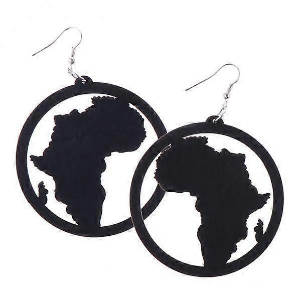 2-8pack Exaggerate Geometric African Map Wooden Drop Dangle Hook Earring Black