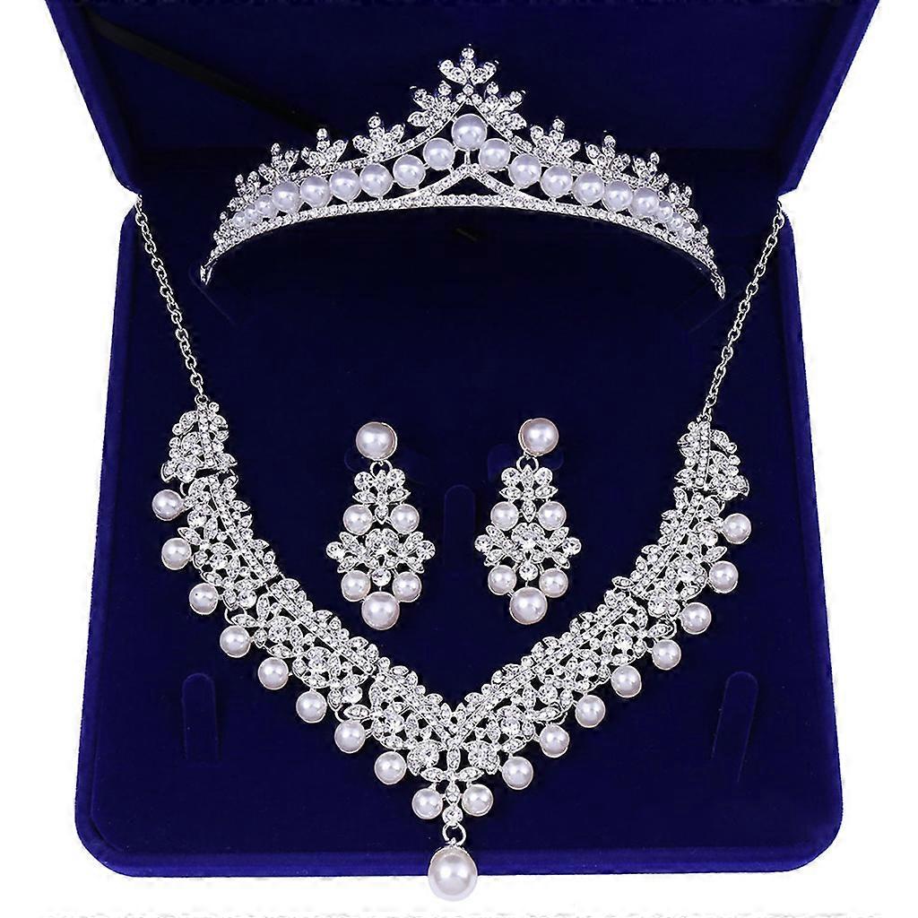 女性のためのクリスタルブライダルジュエリーセットネックレスイヤリングティアラセットラインストーンブライドメイドギフトとギフトの結婚式のためのセット