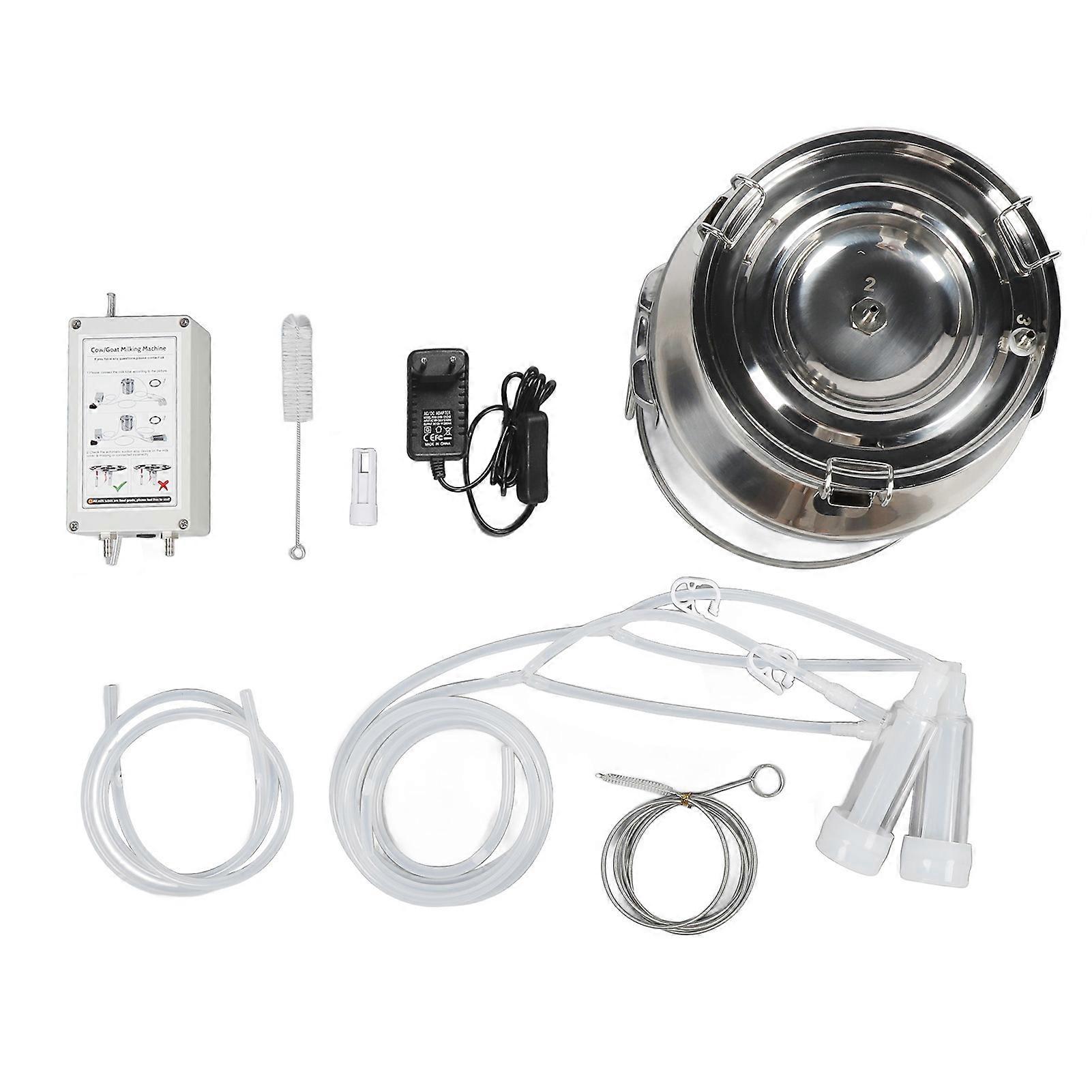 14L Electric Goat Milking Machine Portable with Pulse Vacuum Pump and 304 Stainless Steel Bucket with Auto Shut-Off Check Valve EU Plug