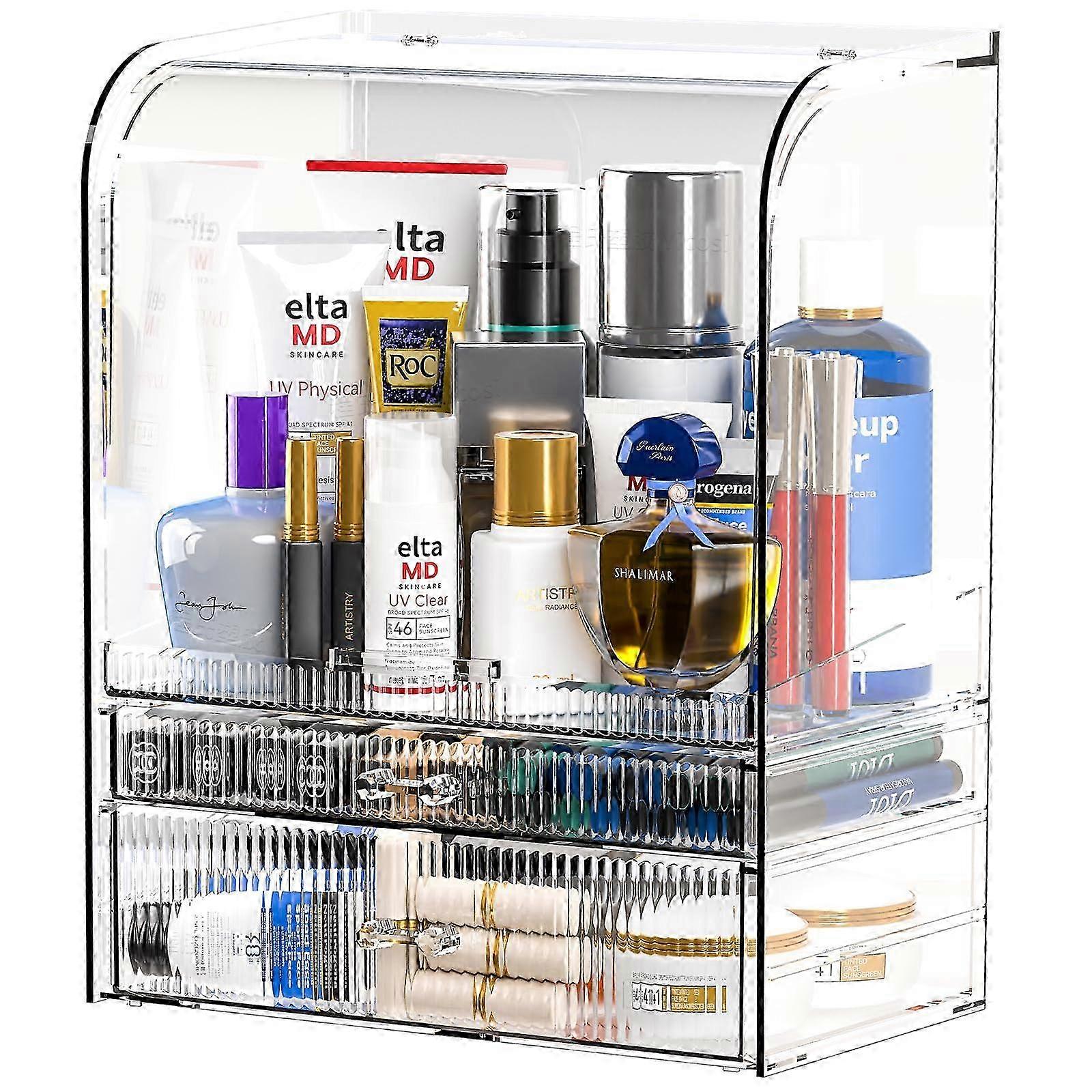 Spacious Transparent Makeup Storage Solution for Bathroom Countertops, Designed for Optimal Organization with Large Capacity