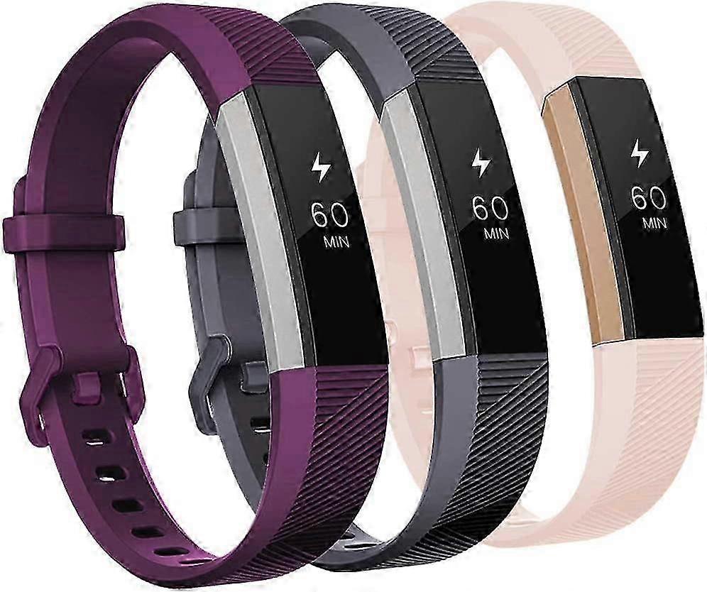 Soft Silicone Wristbands 3-Pack for Fitbit Alta HR and Alta with Metal Buckle Unisex Fit