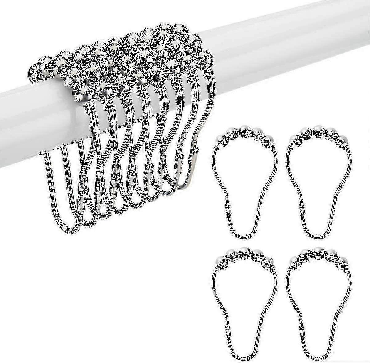 シャワーカーテンフックリング、バスルーム用メタルクロームフック12個