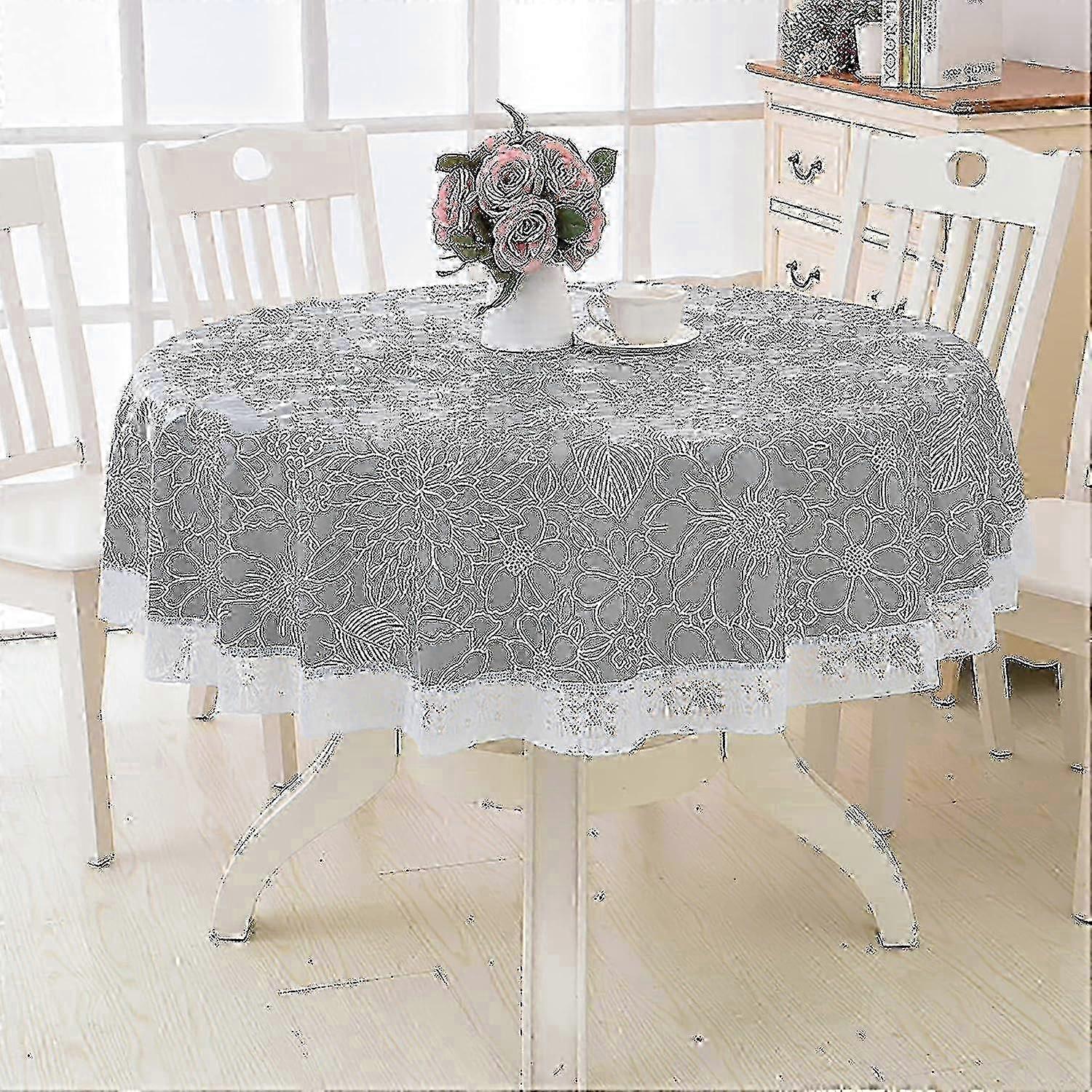 2025 180cm Round Pvc Oilcloth Tablecloth, With Floral And Lace Pattern, Waterproof Stain Resistant