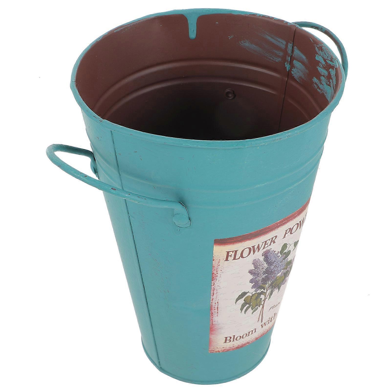 Iron Flower Bucket Small Flower Bucket Home Decoration Retro Handle 18X20.2CM Purple Storage 1Set