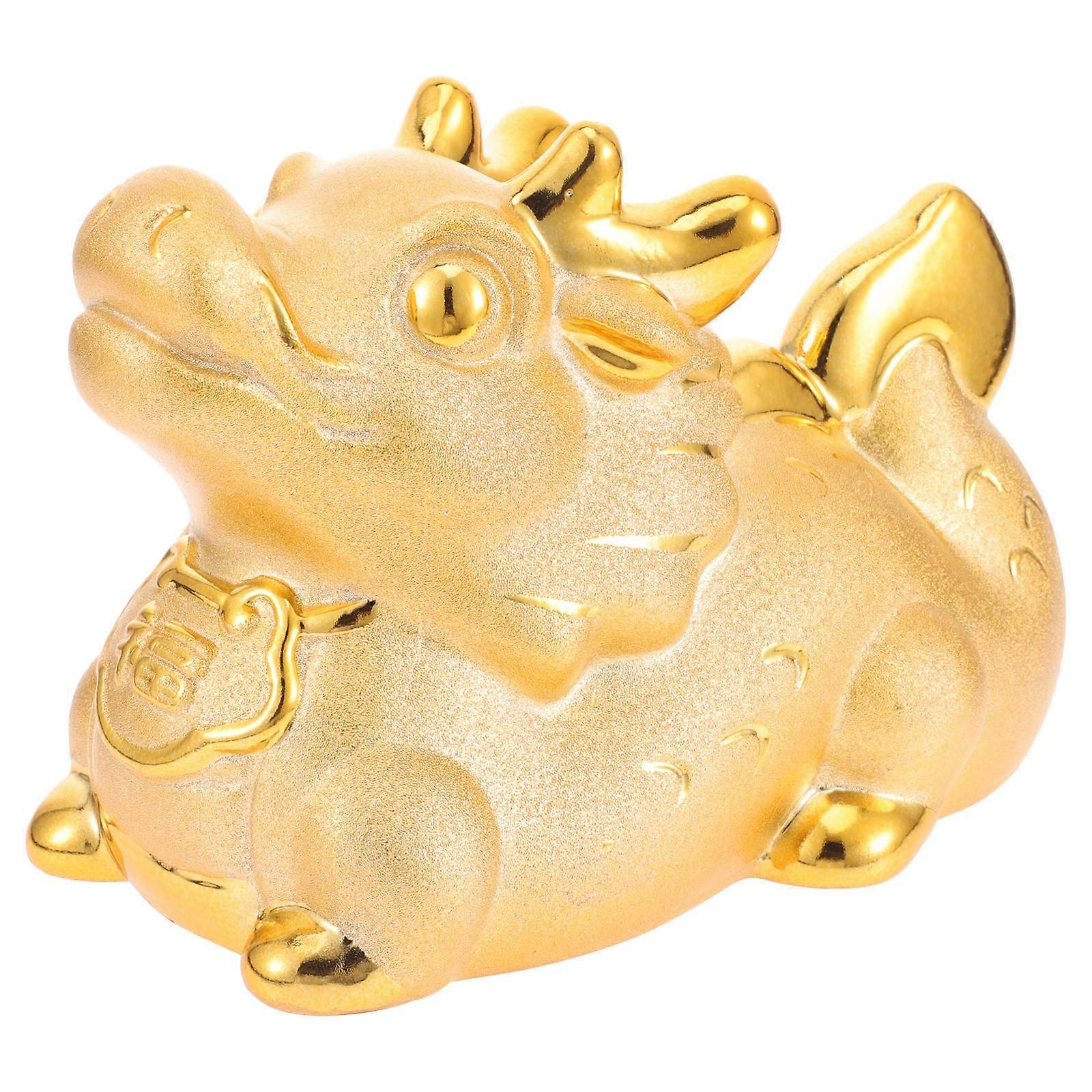 Dragon Year Saving Pot Golden Ceramic Cartoon Fortune Cat Tabletop Display 1Pack