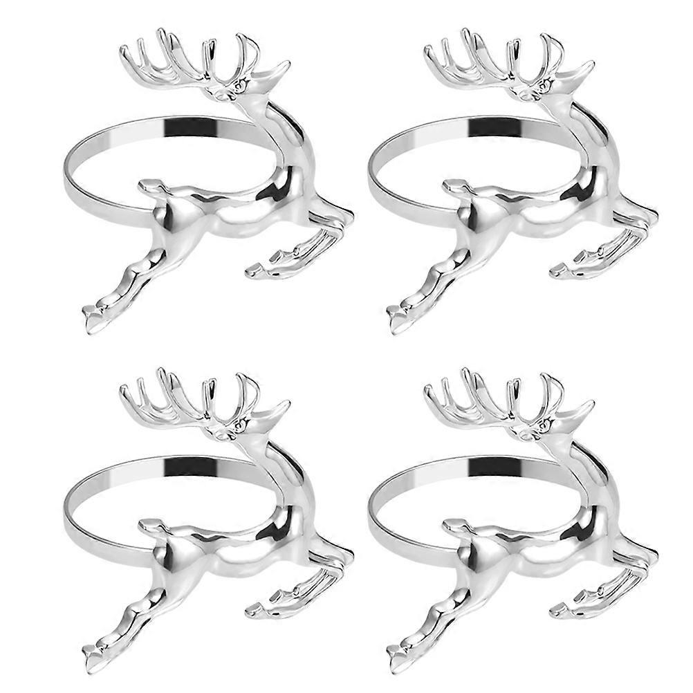 Silver Decorative Deer Modeling Napkin Rings for Hotel 4Pcs Metal