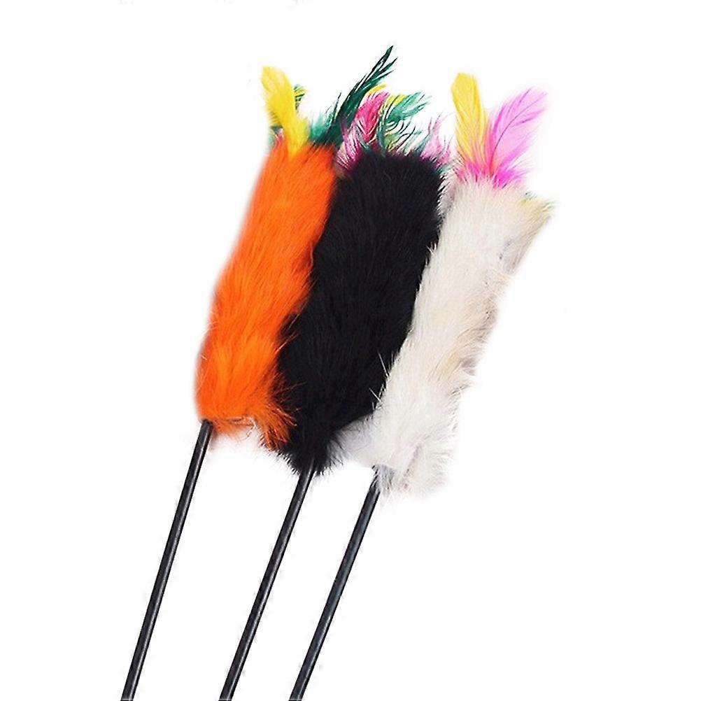 Pet Cat Teaser Toys 3Pcs Colorful Rabbit Hair Interactive Play Exercise Toy for Cat Kitten Indoor Fun