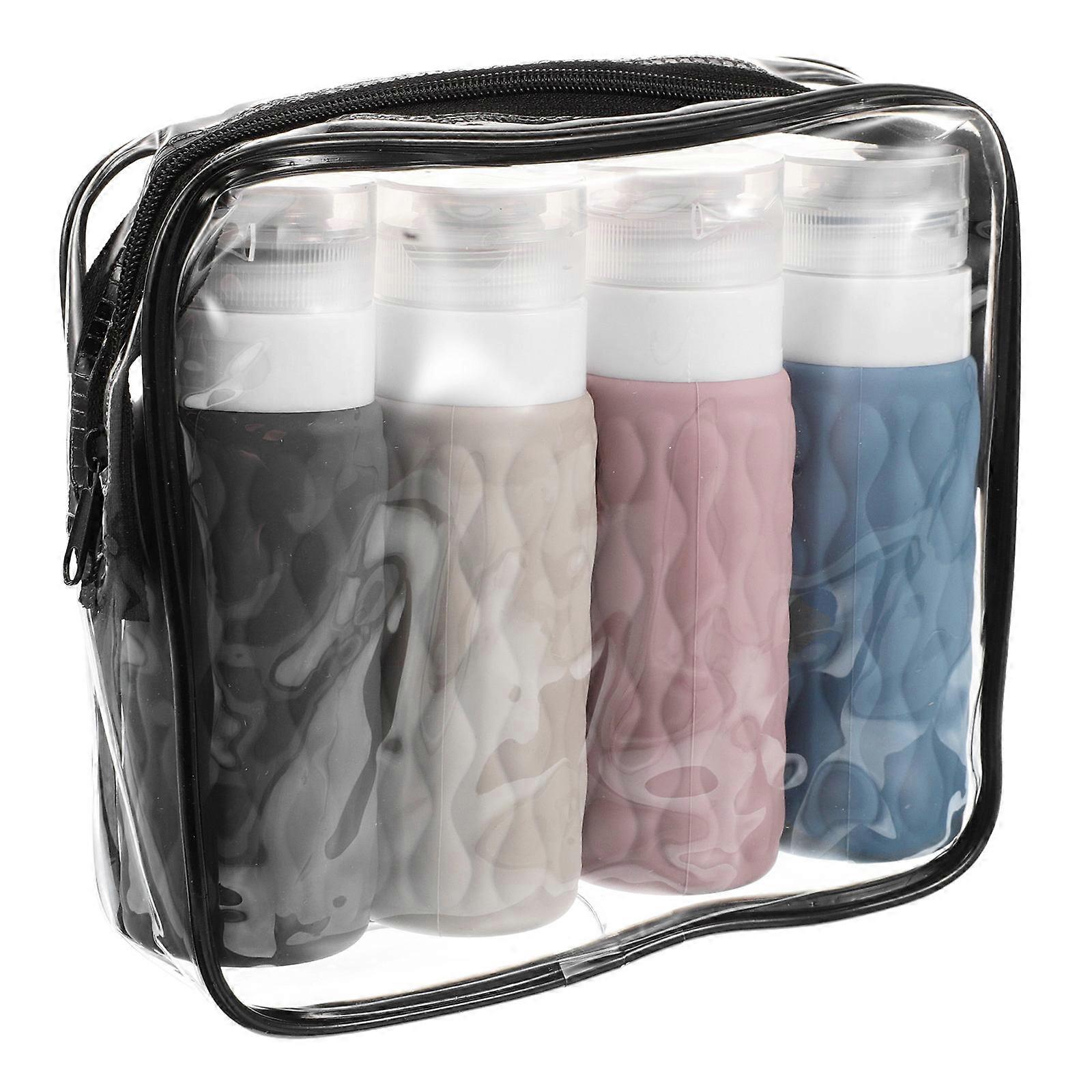 Squeezable Silicone Travel Toiletries Bottle Set with Bag – 4pcs for Shampoo, Conditioner, Lotion, Ideal for Business and Travel Use