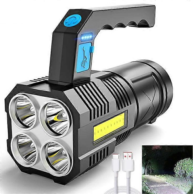 LED Flashlight Torch Rechargeable COB Spotlight Lantern Work Light Handheld, Black