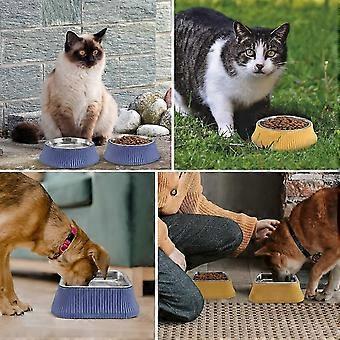 Hondenvoerbak Verhoogd voerstation Katten RVS antislipmat + Vergroot bodembodem Honden- en kattenvoerbak en waterbak (550ml x 2 Blu