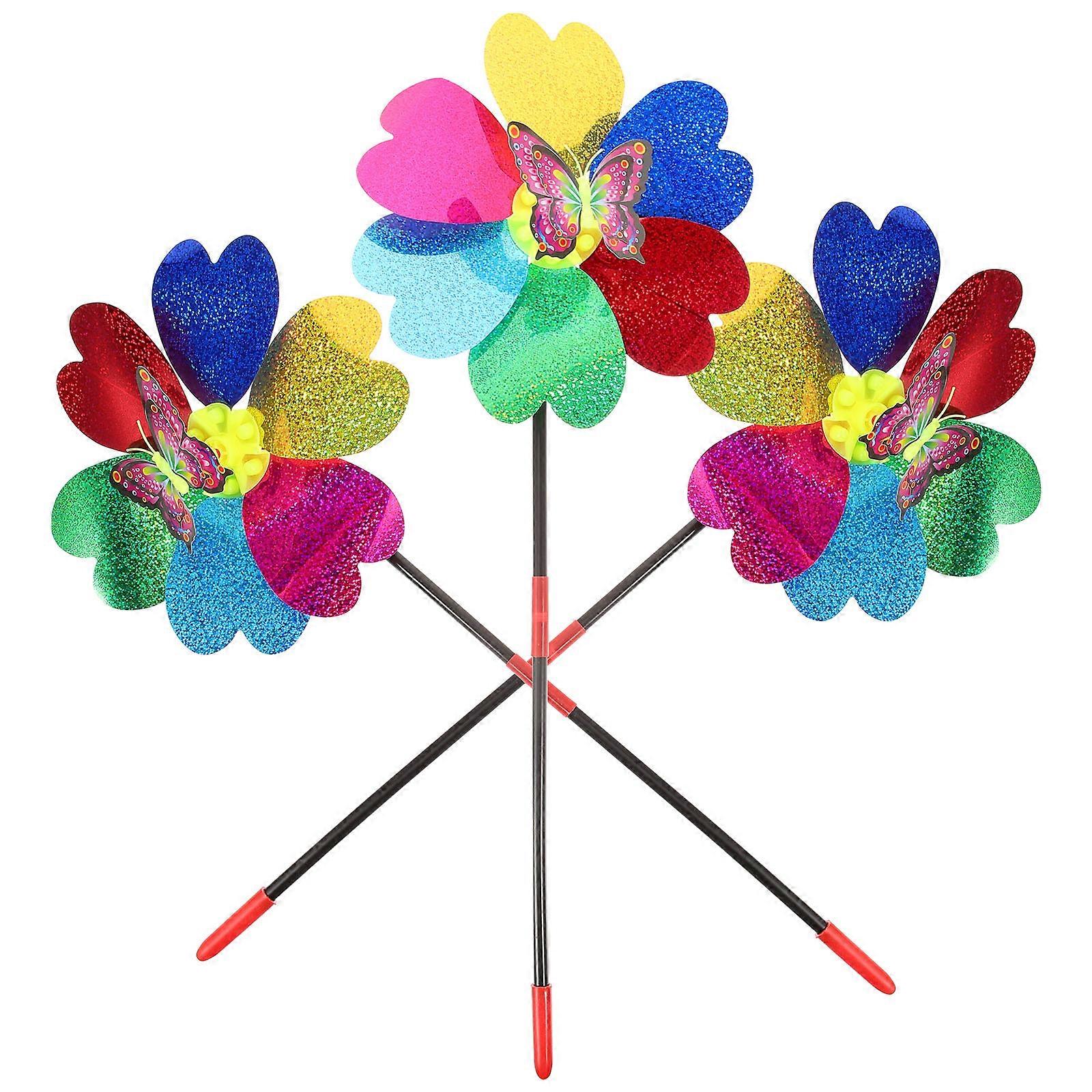 Garden Pinwheel Toy 3Pcs Bright Color Rotating with Spring Ideal for Children Family Friends