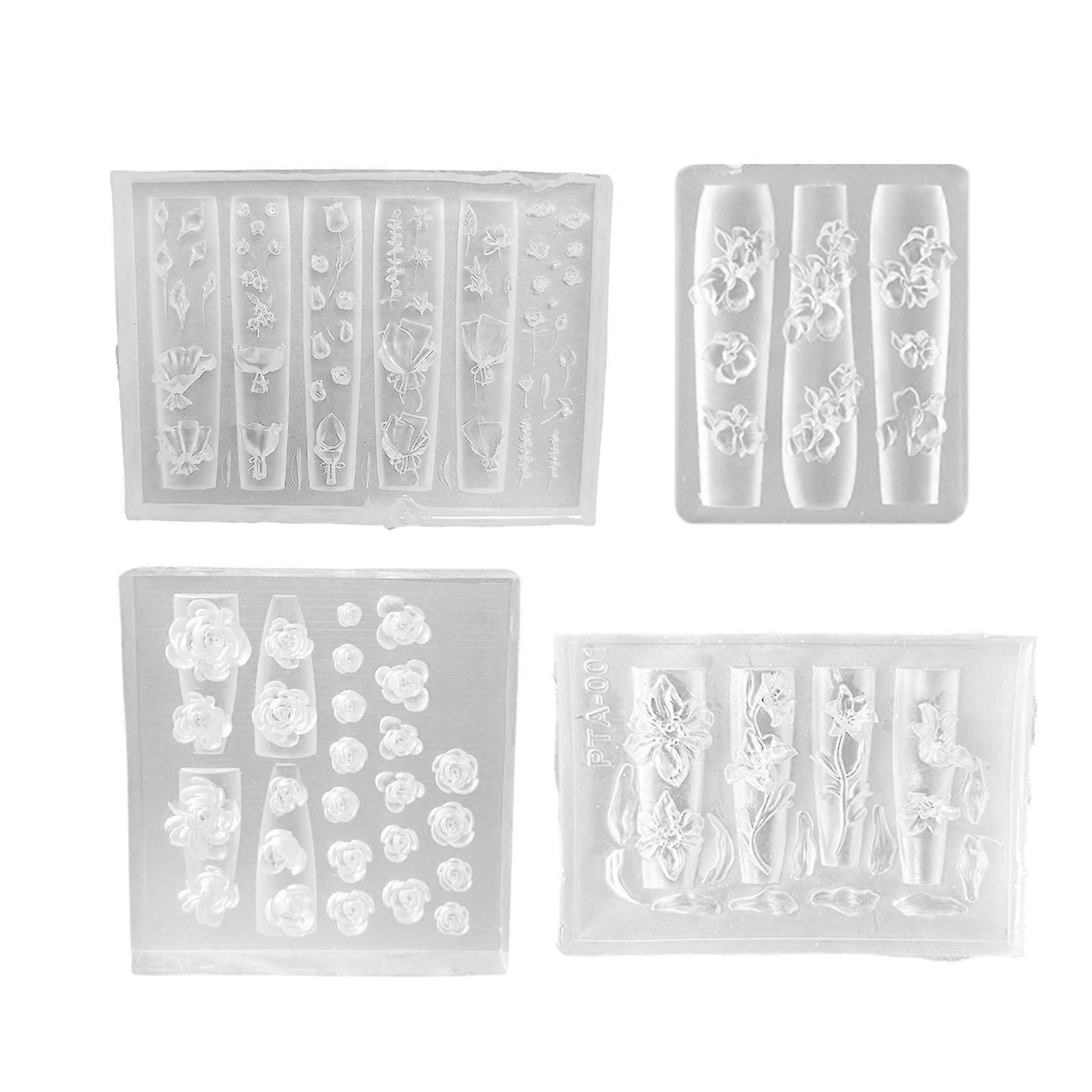 Multipurpose 3D Nail Art Carving Mould Templates with Butterfly and Rose Designs for Acrylic Nail Craft Projects