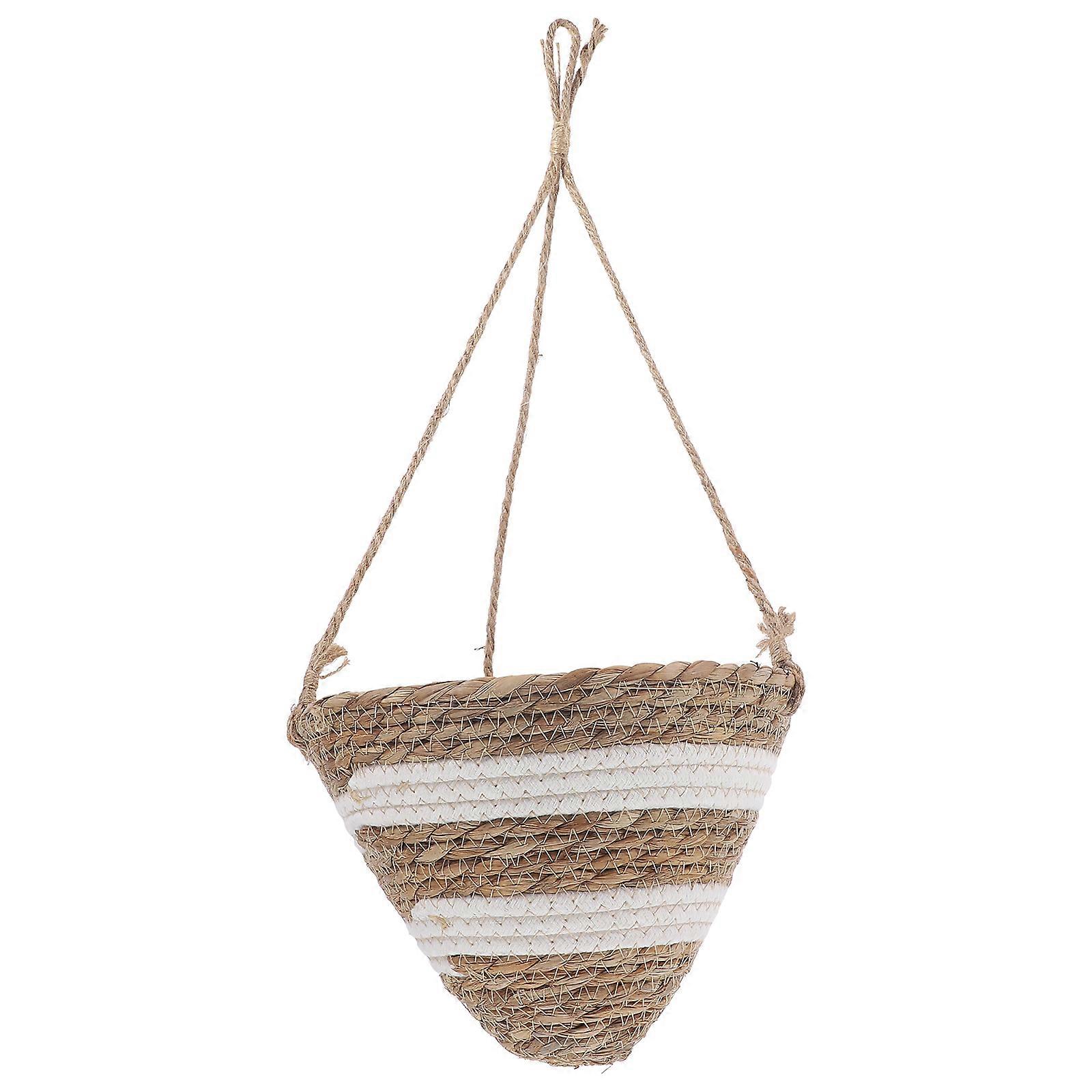 Woven Flower Planter Pot Outdoor Hanging Planter Natural Style White Color 50.00X22.00X22.00CM 1Set