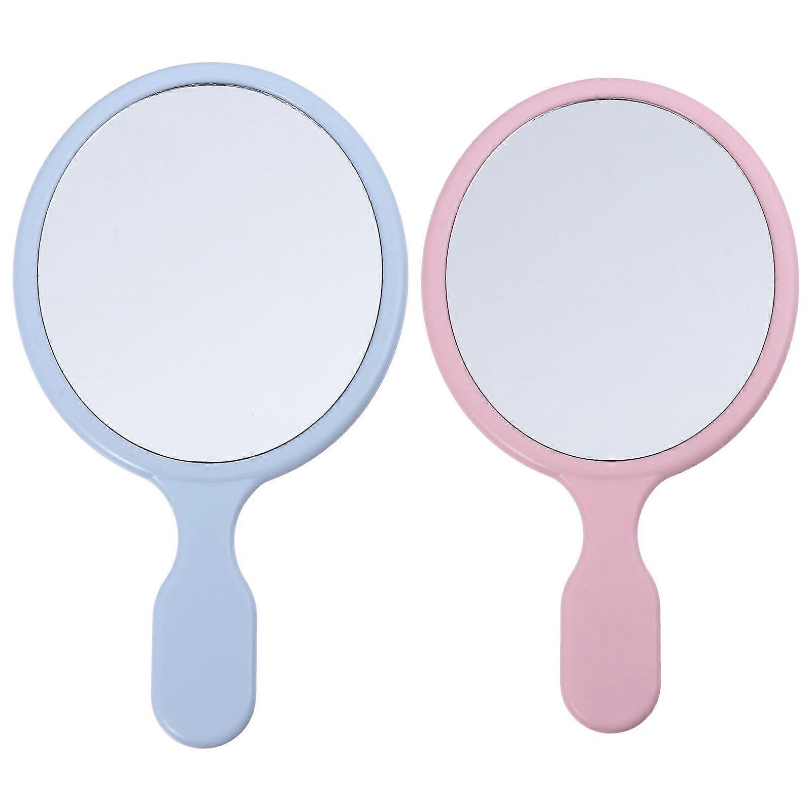 2pcs Simple Beauty Mirror with Handle for Women in Assorted Colors Compact Size ABS and Glass