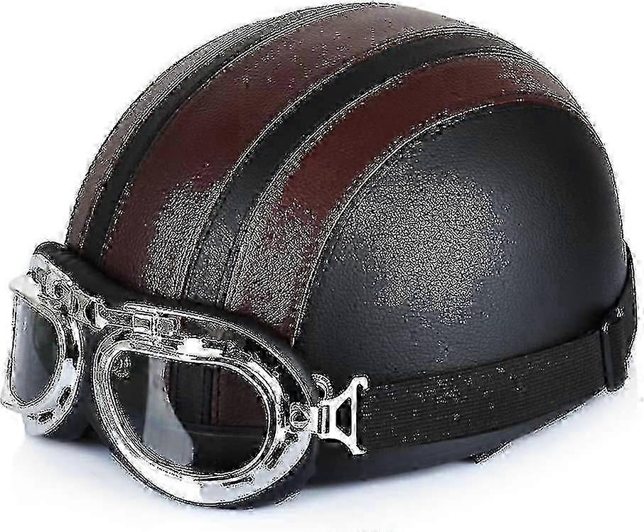 Casco da moto e scooter aperto in pelle a mezza faccia con occhiali anti-UV stile retrò vintage 54-60 cm