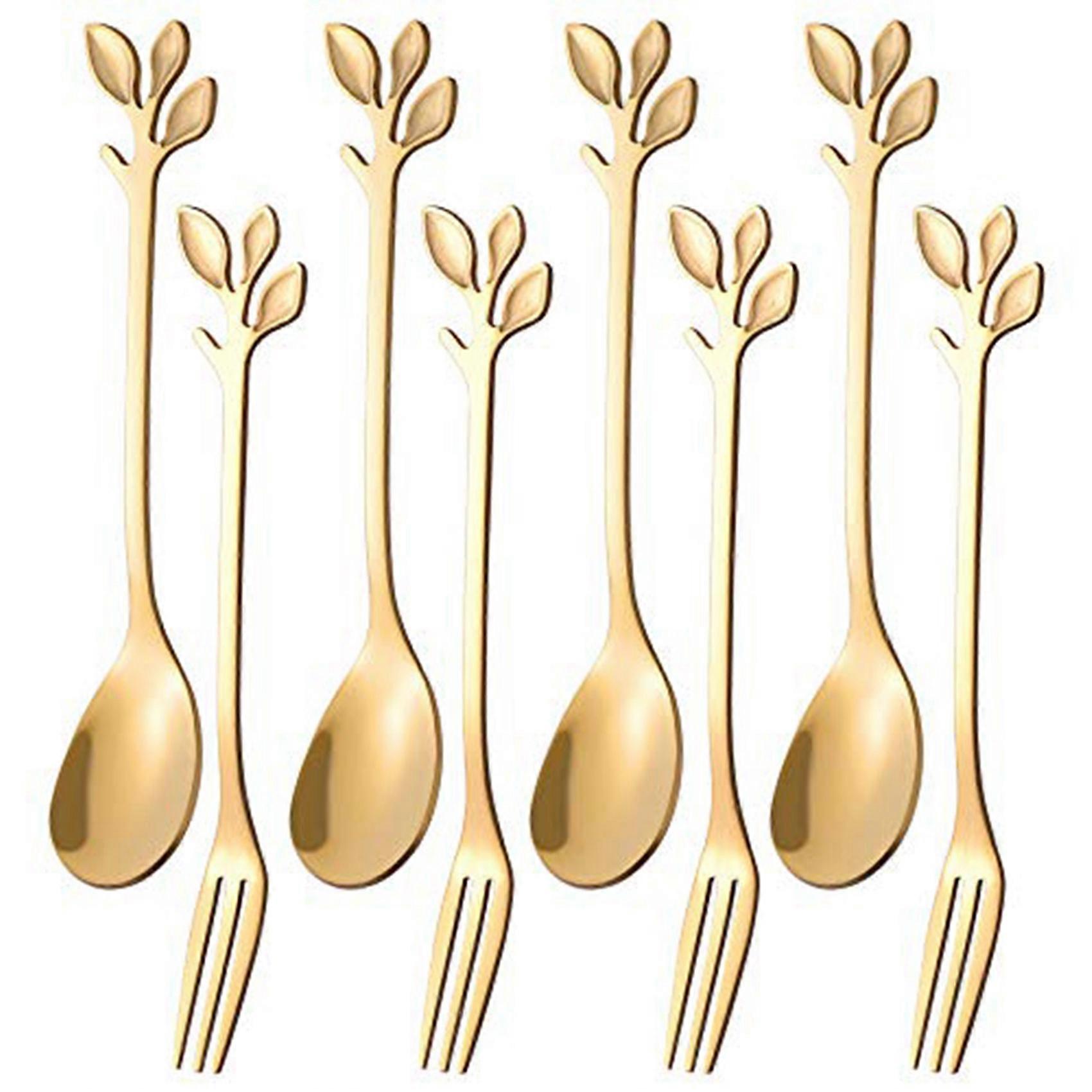 16PCS Dessert Spoon and Fork Set Creative Fruit Fork -Gold