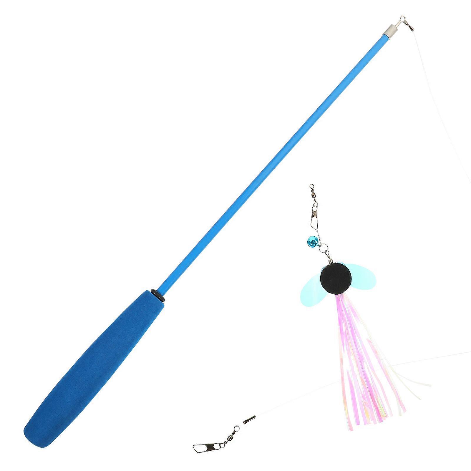 Cat Interactive Toy Cat Teaser Three-Section Stick Pet Cat Indoor Play Blue 97X2.5X2.5CM Interactive Play 1Pcs