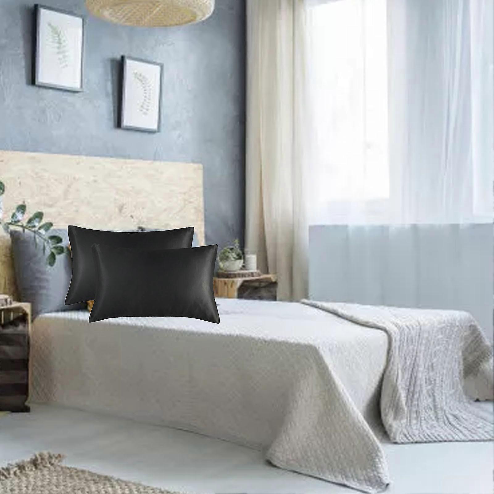 2PCS Black Polyester Pillow Cases 51 x 92cm Lightweight Soft