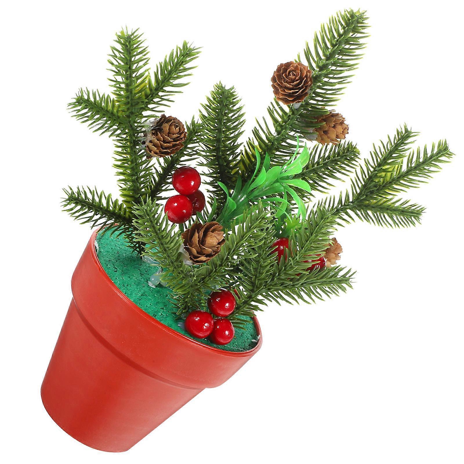 Small Flower Arrangement Artificial Plants Mini Christmas Potted Plant Conical Tree Shape Multi Color 27X20X11CM Non-fading 1Set