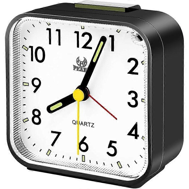 Silent Non-Ticking Analog Alarm Clock, Mini Portable, Black