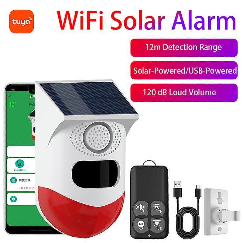 Tuya WiFi Solar Powered Wireless Infrared Motion Sensor Detector Strobe Siren 120dB Alarm Waterproof PIR Sensor