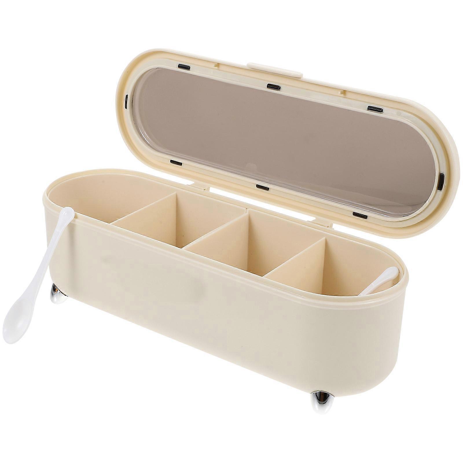 Delicate Spice Holder Multi-Compartment Seasoning Jar Household Users Easy Open/Close Cream White Organizing Countertop 1Pack