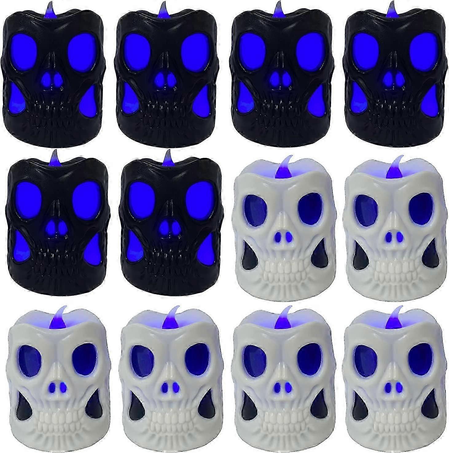 12-Pack Halloween LED Skull Candles - Realistic Flashing Lights for Spooky Decor