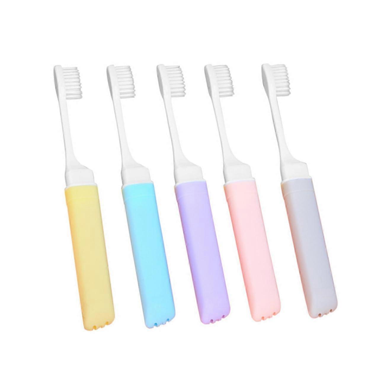 Folding Travel Toothbrush Set of 5 - Portable Adult Camping Toothbrushes in Assorted Colors, Durable and Practical Design
