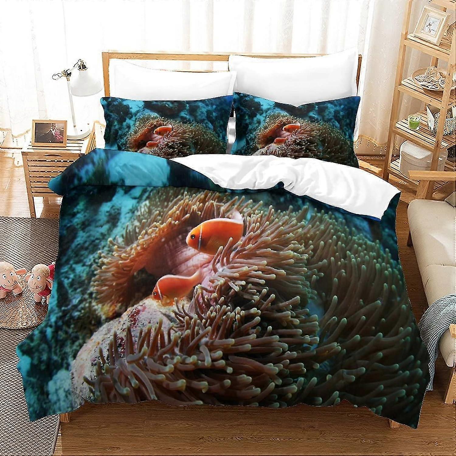 Underwater World Duvet Cover Set with Zipper Closure, Ultra Soft Microfiber Bedding Set of 3 Pcs Suitable for Kids and Teens
