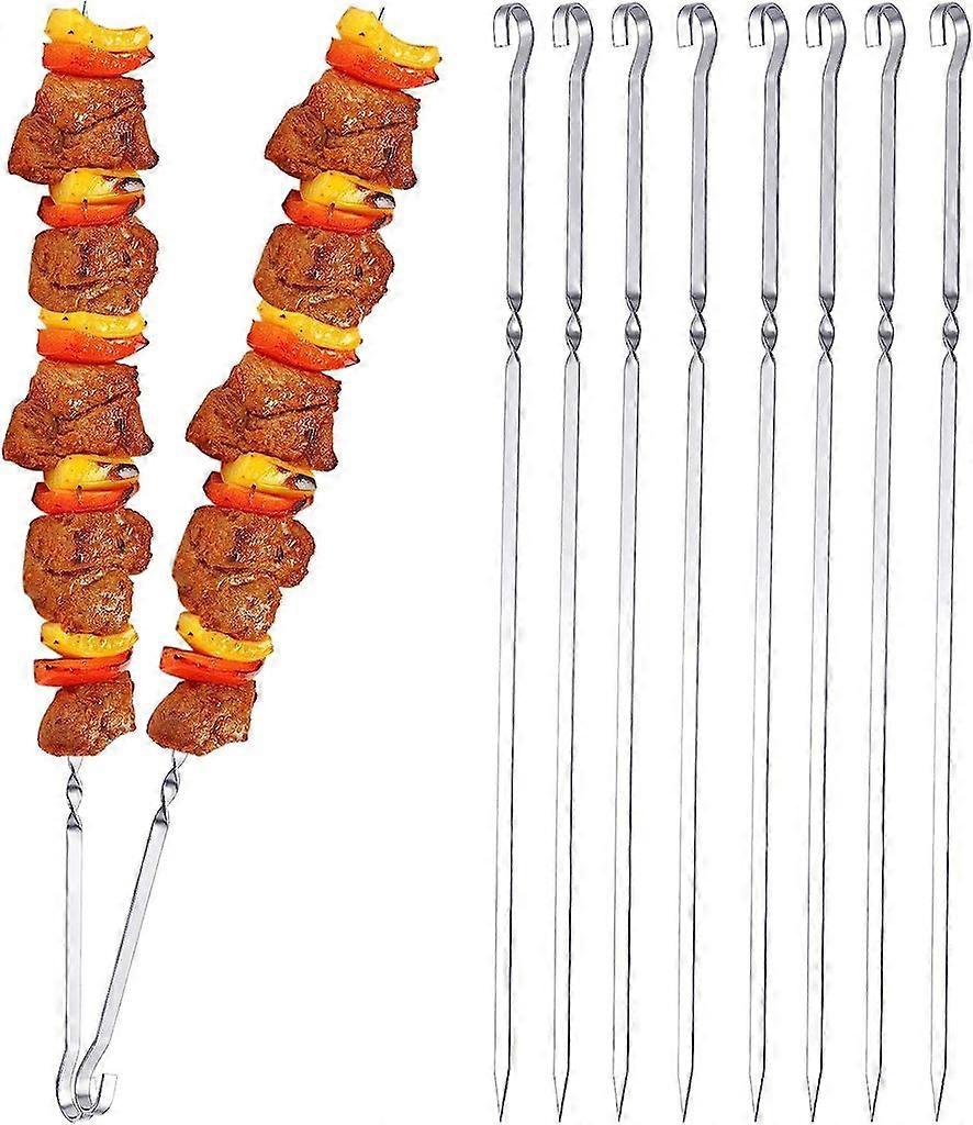 BBQ Skewers, BBQ Kebabs 37cm Stainless Steel Long Kebabs Lamb Kebabs Meat Skewers for Campfire or Grill Bowl (Set of 10)