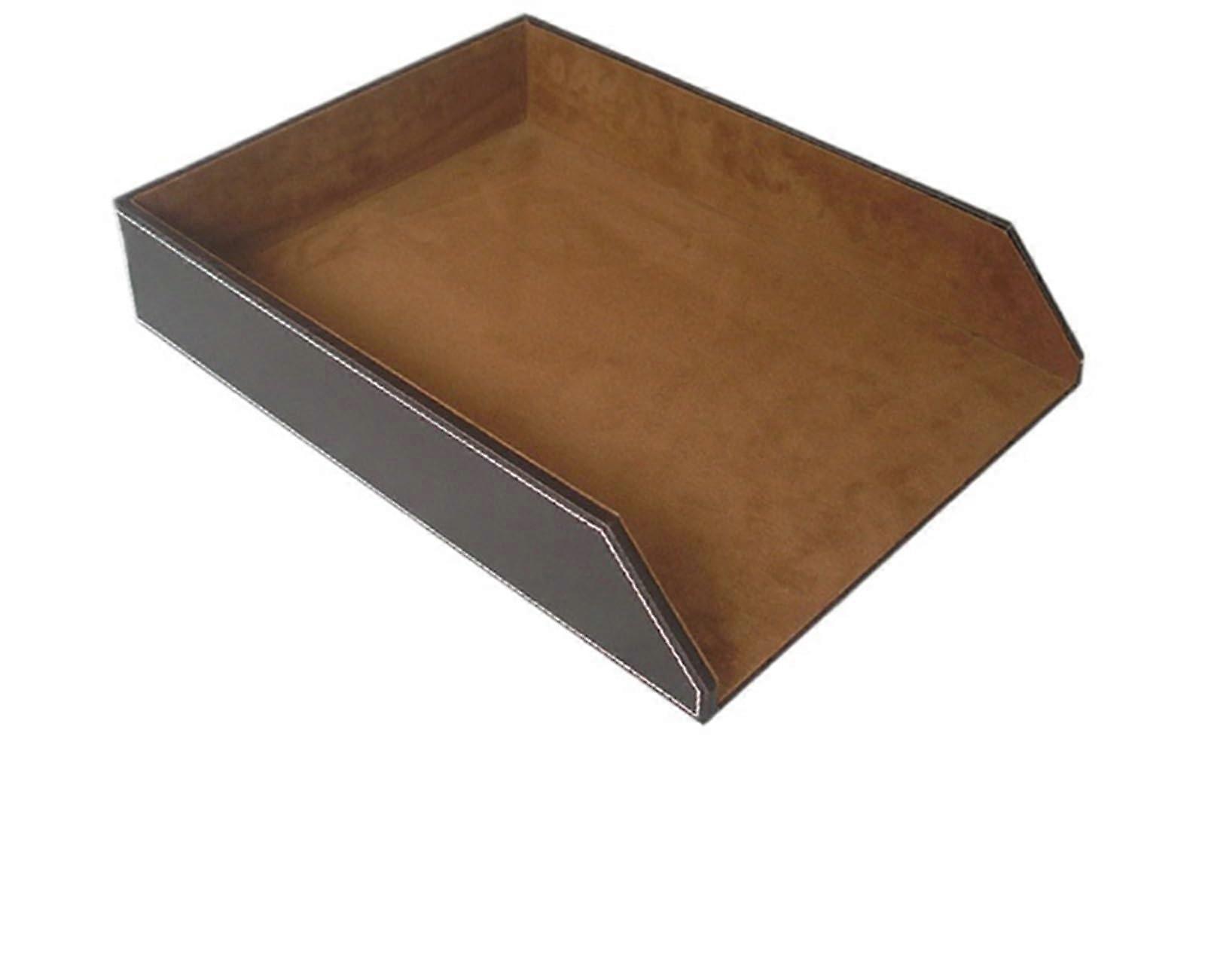 Büro-Desktop-Leder-A4-Aktenablage, Stapelbare Einlagige Ablageschale in Coffee Color 34x27x6cm für Dateispeicherung
