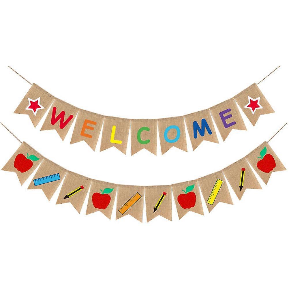 First Day Of School Decor Burlap Banner Triangle Flag Classroom Decorations 1Pcs