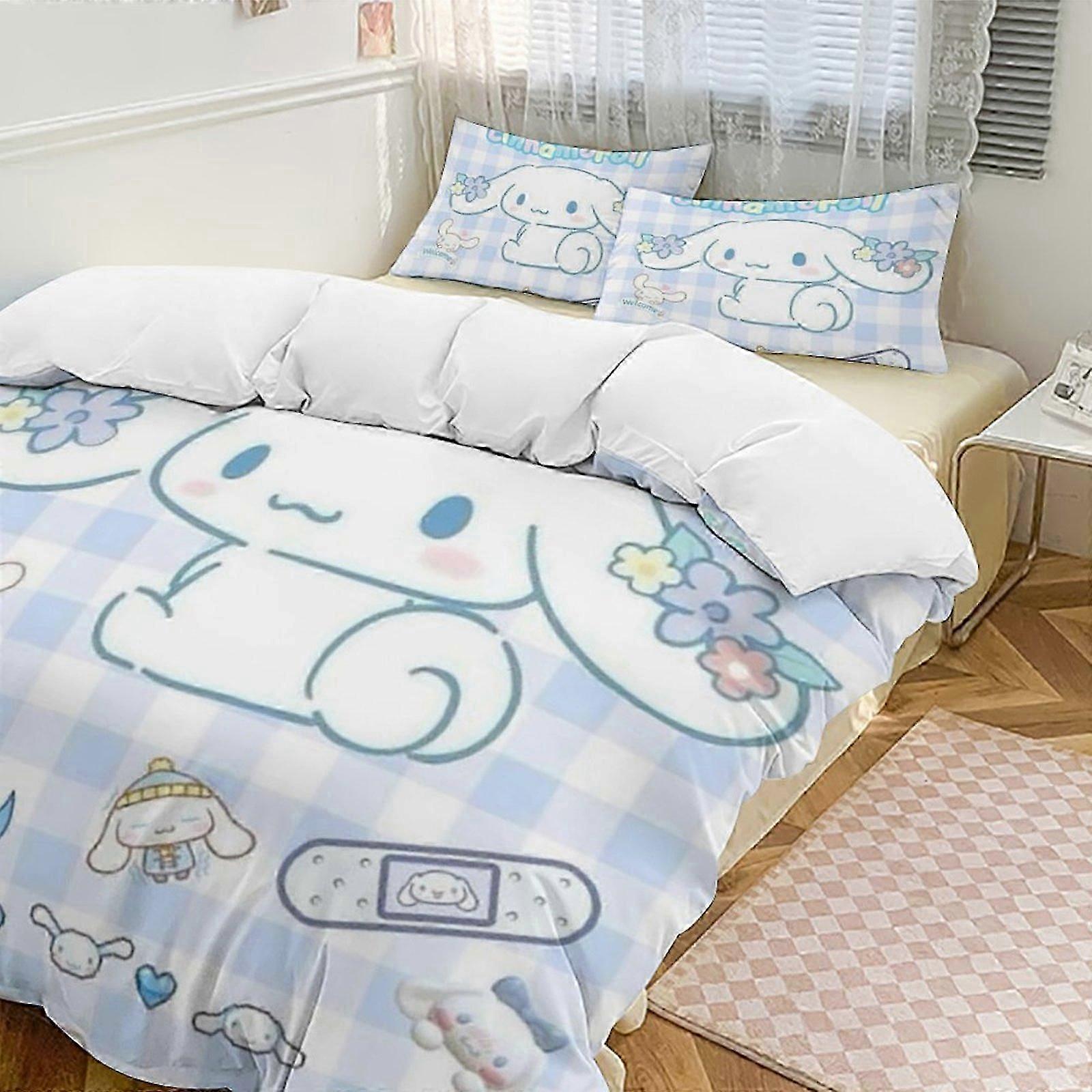 V369 シナモロール 3 ピース ツイン ベッド セット - シングル掛け布団 1 個と枕カバー 2 枚が含まれています - フェードに強いマイクロファイバー - シナモロール Io369