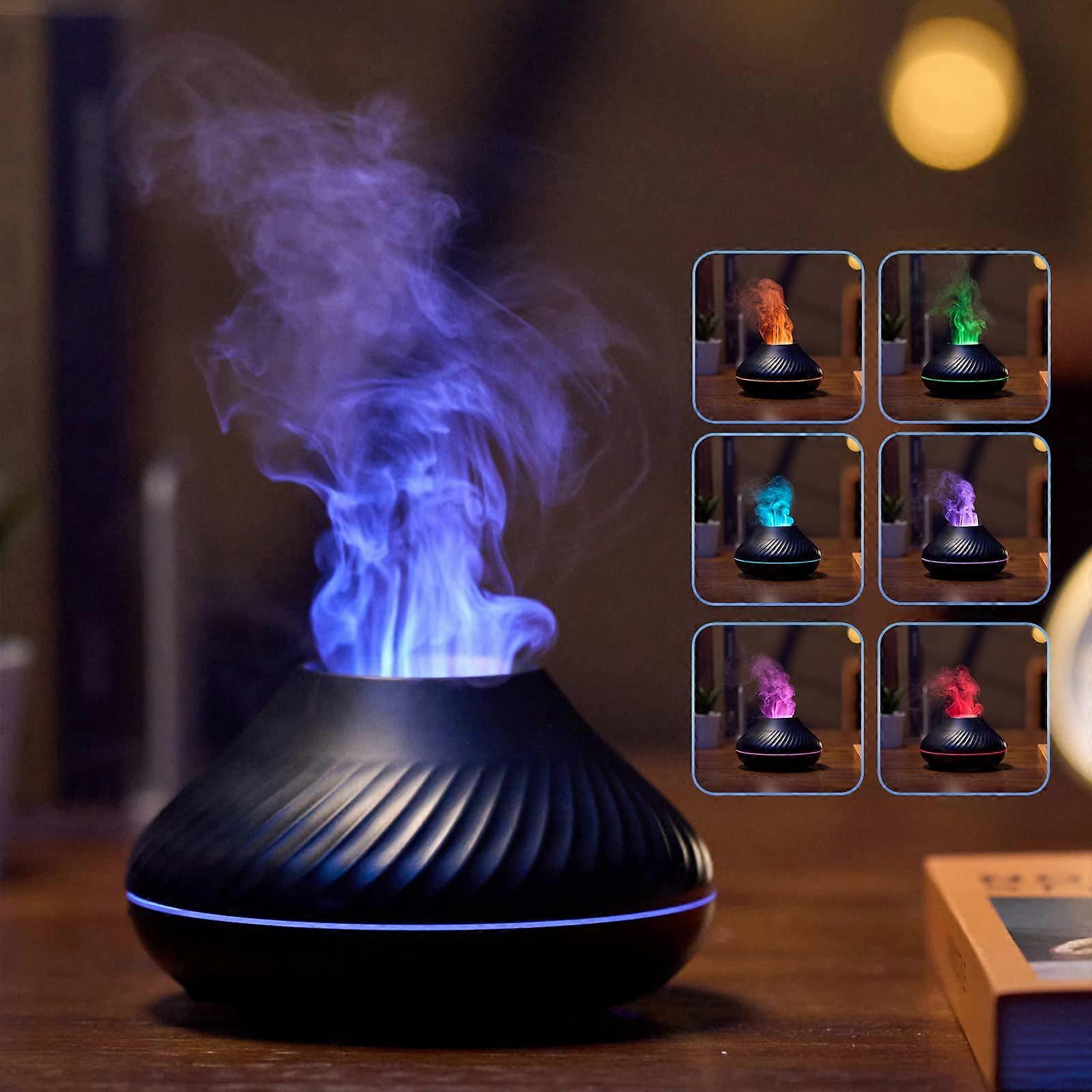 Aroma Diffuser with Flame Effect 130ml, 7 Color Changing Simulation Flame, Fixed Color Option, Essential Oil Compatible (Black)