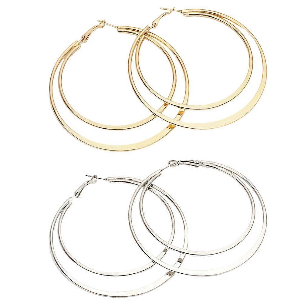 Geometric Circles Earrings for Women Double Layer Alloy Assorted Color Lightweight and Stylish