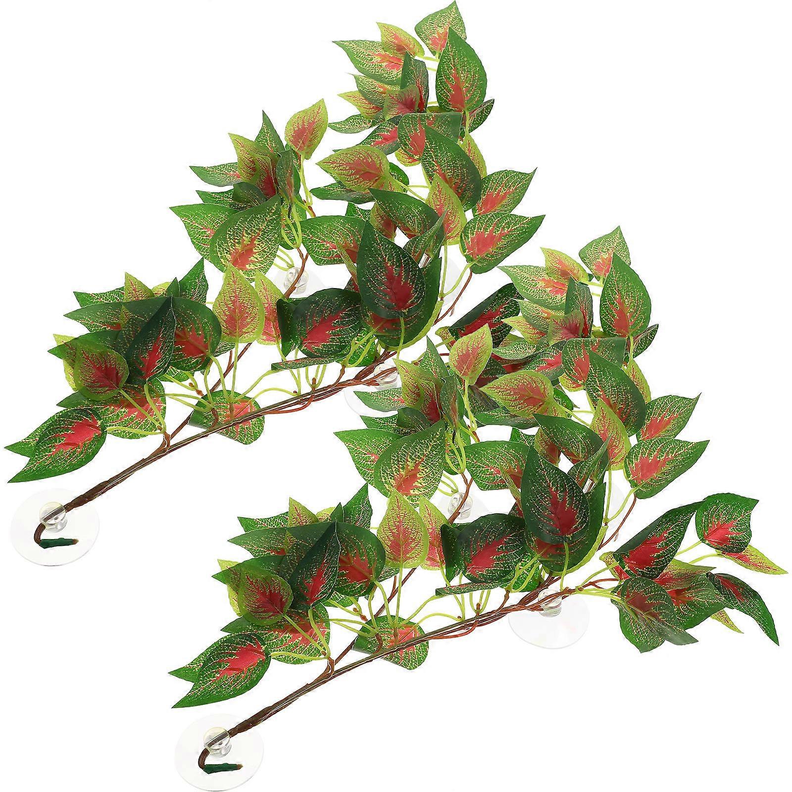 Vivid Reptile Decor with Lifelike Plastic Plants for Decoration Safe for Pets 2 Pcs