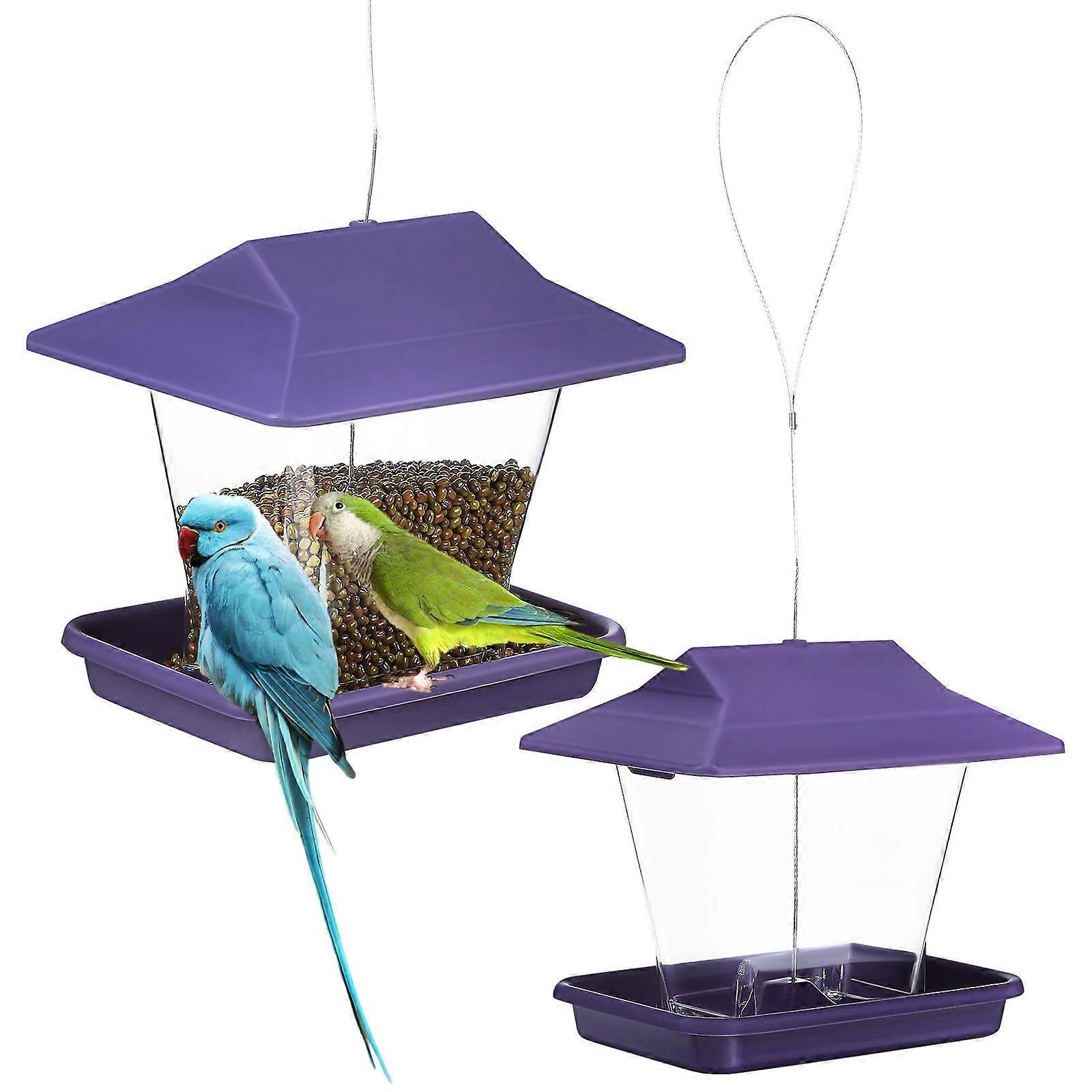 Purple Plastic Bird Feeder with Clear Design for Pet Use Large Capacity and Garden Decor 2 Pcs
