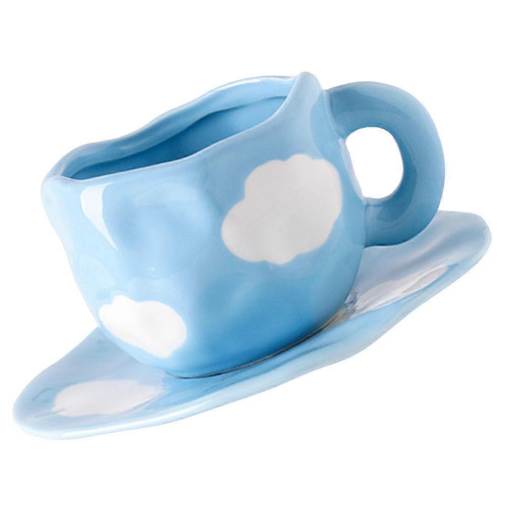 Teacup and Saucer Ceramic Cup Round Retro Design Home Office Use 1 Set