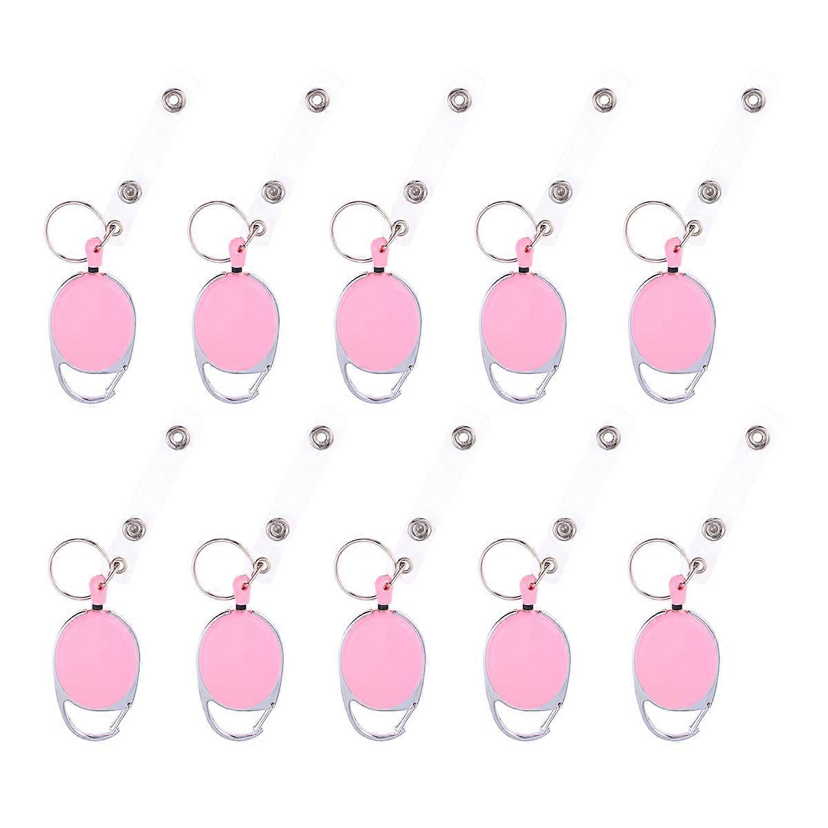 Id Card Holder Sleek Design Oval Badge Reel Clip for Office Staff Restaurant Server Lightweight Easy to Clean 10Pcs Pink 12.2x7.2cm