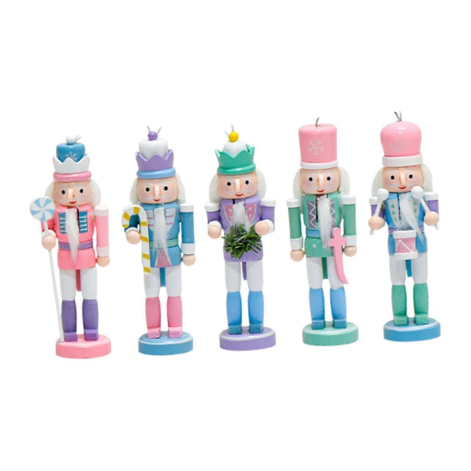 5 pieces of Christmas nutcracker figurines, nutcracker dolls, wearresistant wooden table decorations for shelves, tables, workbenches