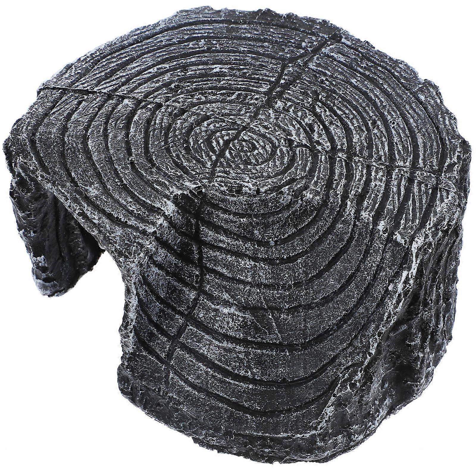 Hideout Simulation Tree Stump Habitat For Pet Reptile In Black Color With 12.5x11x6cm Size And Resting Platform Function 1 Set
